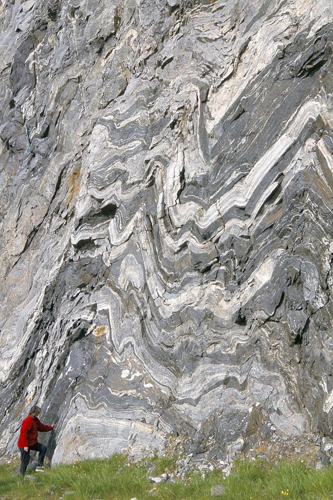 Strong folding in garnet gneiss, Hammerfest, Norway, Scandinavia, Europe