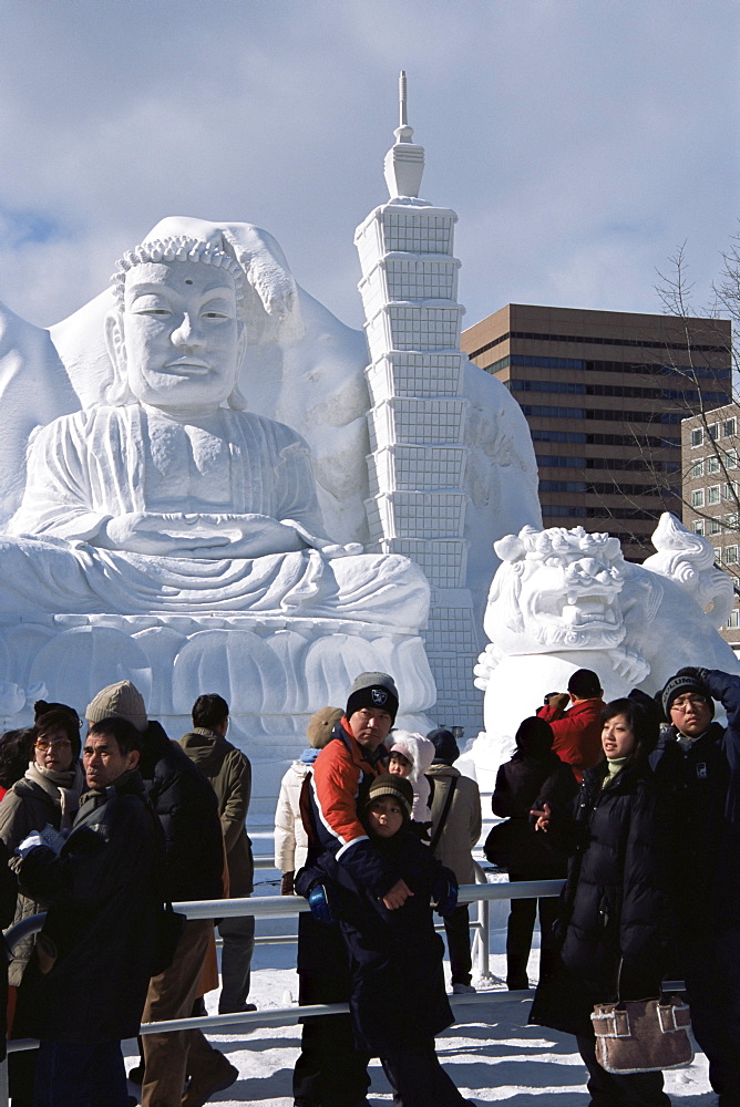 Snow sculptures in Odori-koen, Yuki Matsuri (Snow Festival), Sapporo, Hokkaido, Japan, Asia