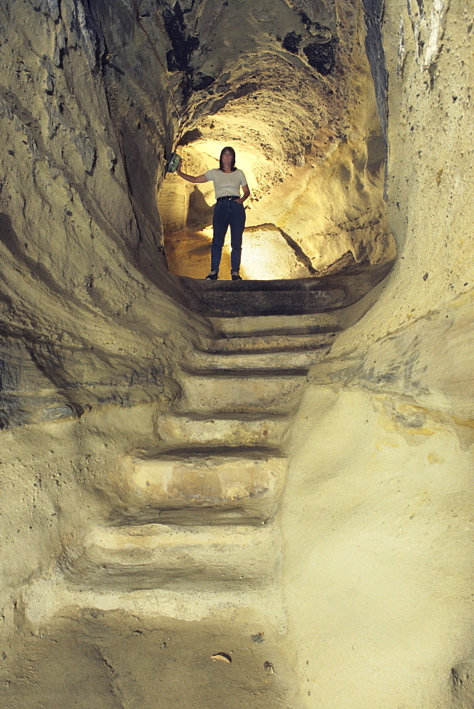 Mortimer's Hole, a medieval passageway beneath the Castle, one of the many caves cut in the sandstone beneath the city centre, Nottingham, Nottinghamshire, England, United Kingdom, Europe