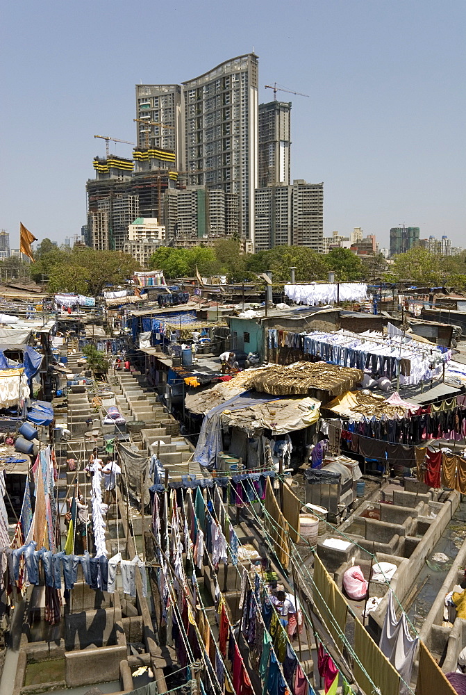 Dhobi Ghat, the main city laundries at Mahalaxmi, Mumbai, India, Asia 