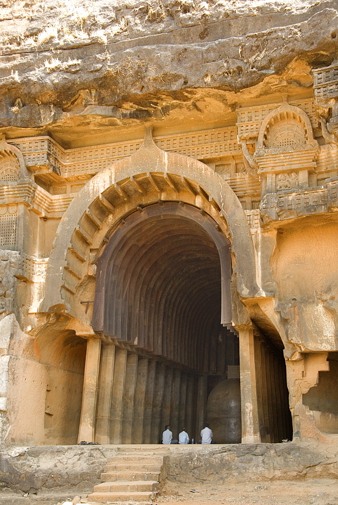 The main open chaitya (temple) in the Bhaja Caves, excavated in basalt, Lonavala, Western Ghats, Maharashtra, India, Asia 