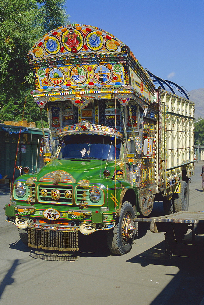 Typical decorated truck, Karakoram (Karakorum) Highway, Gilgit, Pakistan