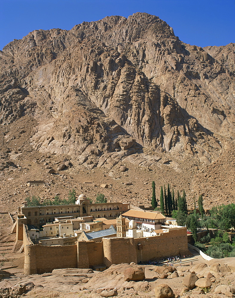 St. Catherines Monastery below a rocky hill, UNESCO World Heritage Site, Sinai, Egypt, North Africa, Africa