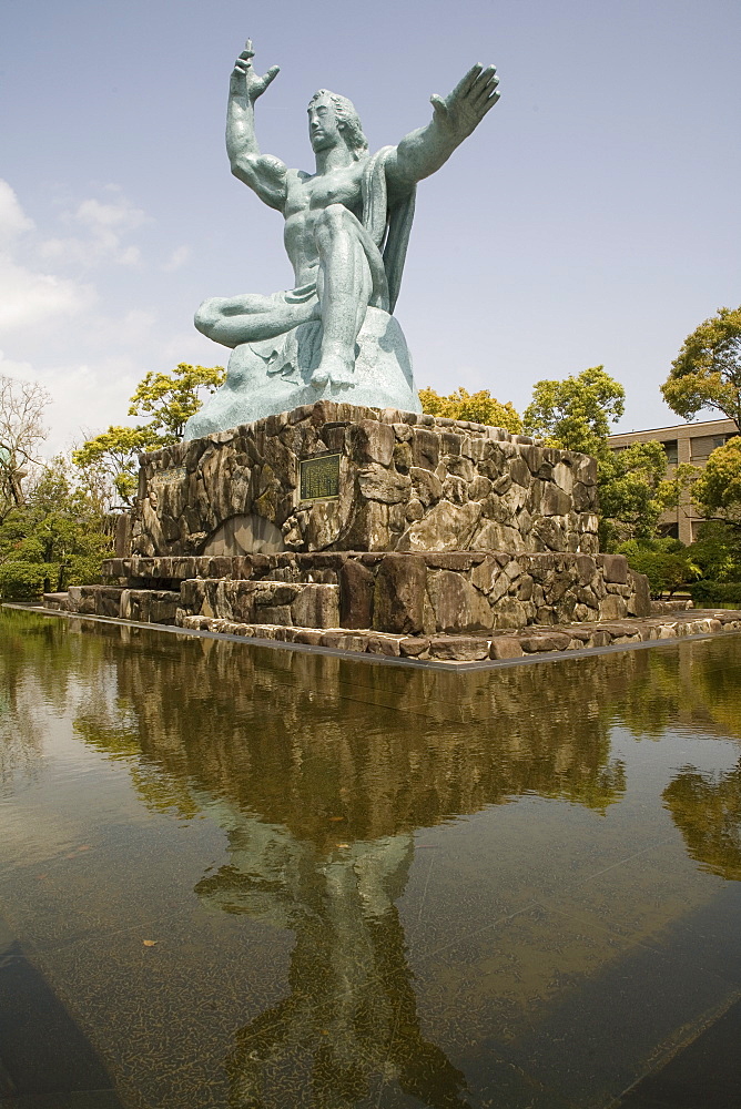 Peace statue, commemorating 1945 atomic blast, Nagasaki, Japan, Asia