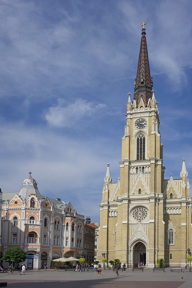 Name of Mary Roman Catholic church and Main Square, Novi Sad, Vojvodina, Serbia, Europe