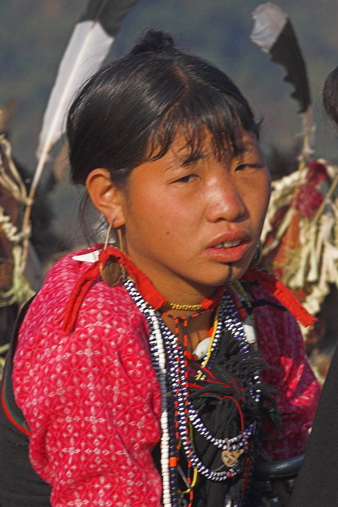 Naga lady, Naga New Year Festival, Lahe village, Sagaing Division, Myanmar (Burma), Asia