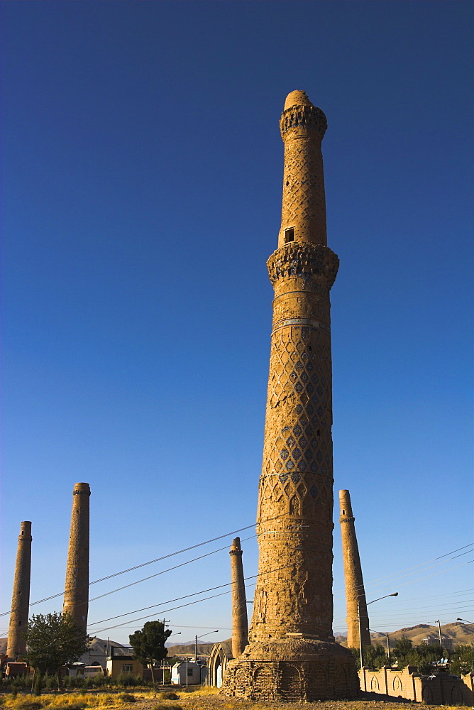 Minaret supported by steel cables, a project undertaken by UNESCO and local experts in 2003, The Mousallah Complex, Herat, Herat Province, Afghanistan, Asia