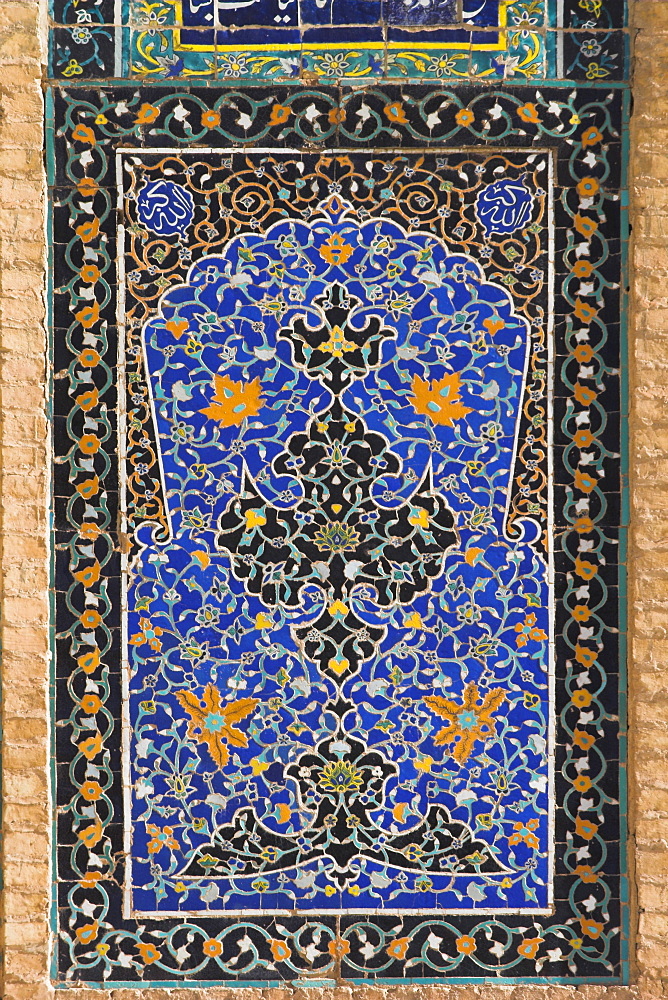 Detail of tilework on the Friday Mosque or Masjet-eJam, built in the year 1200 by the Ghorid Sultan Ghiyasyddin on the site of an earlier 10th century mosque, Herat, Herat Province, Afghanistan, Asia