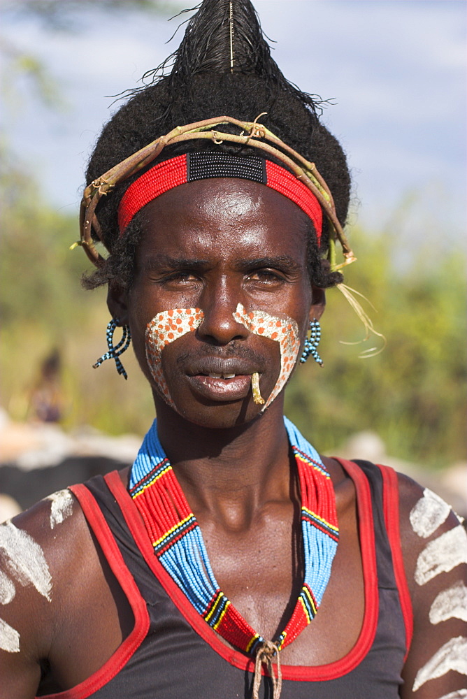 Hamer man, Hamer Jumping of the Bulls initiation ceremony,Turmi, Lower Omo valley, Ethiopia, Africa 