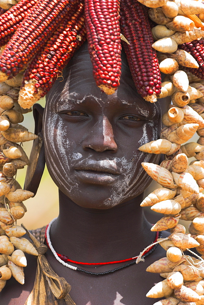 Portrait of a Mursi lady, South Omo Valley, Ethiopia, Africa