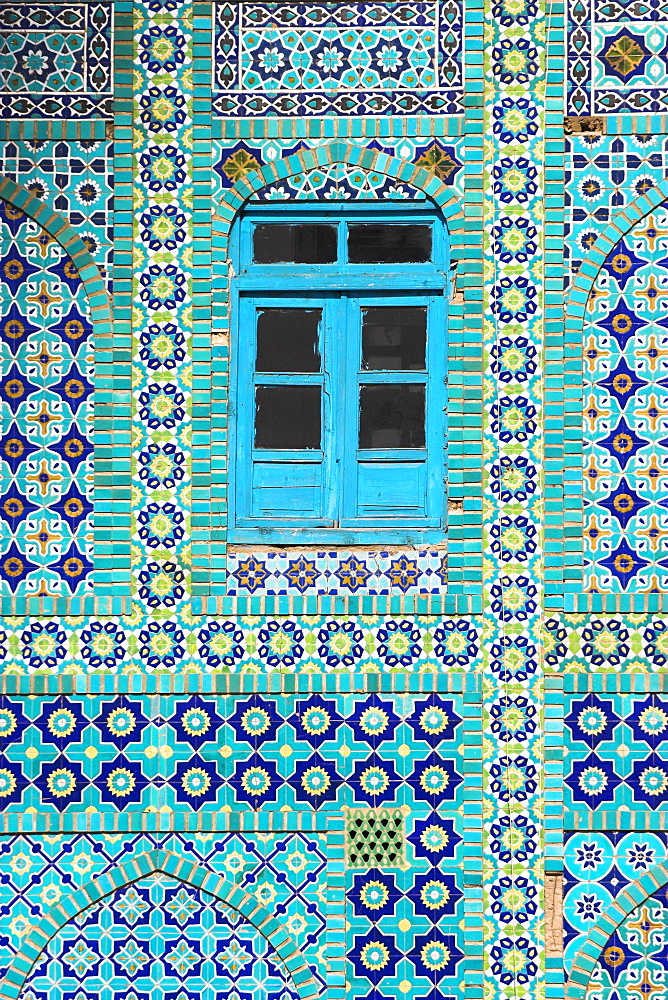 Tiling around blue window, Shrine of Hazrat Ali, Mazar-i-Sharif, Balkh, Afghanistan, Asia