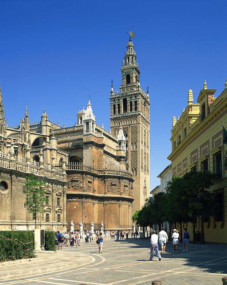 The Giralda Tower in the city of Seville, Andalucia, Spain, Europe