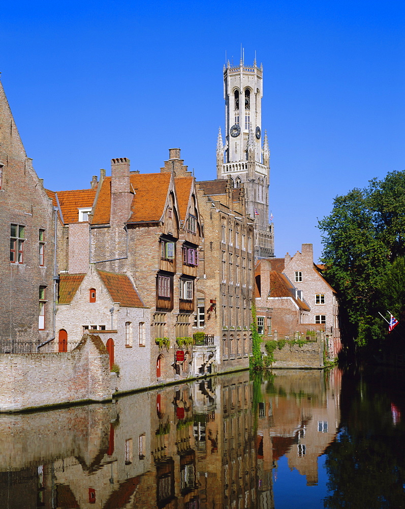 Looking towards the Belfry of Belfort Hallen, Bruges, Belgium