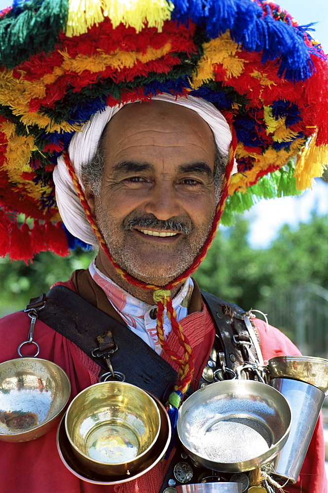 Portrait of a water seller, Djemaa el Fna, Marrakesh, Morocco, North Africa, Africa