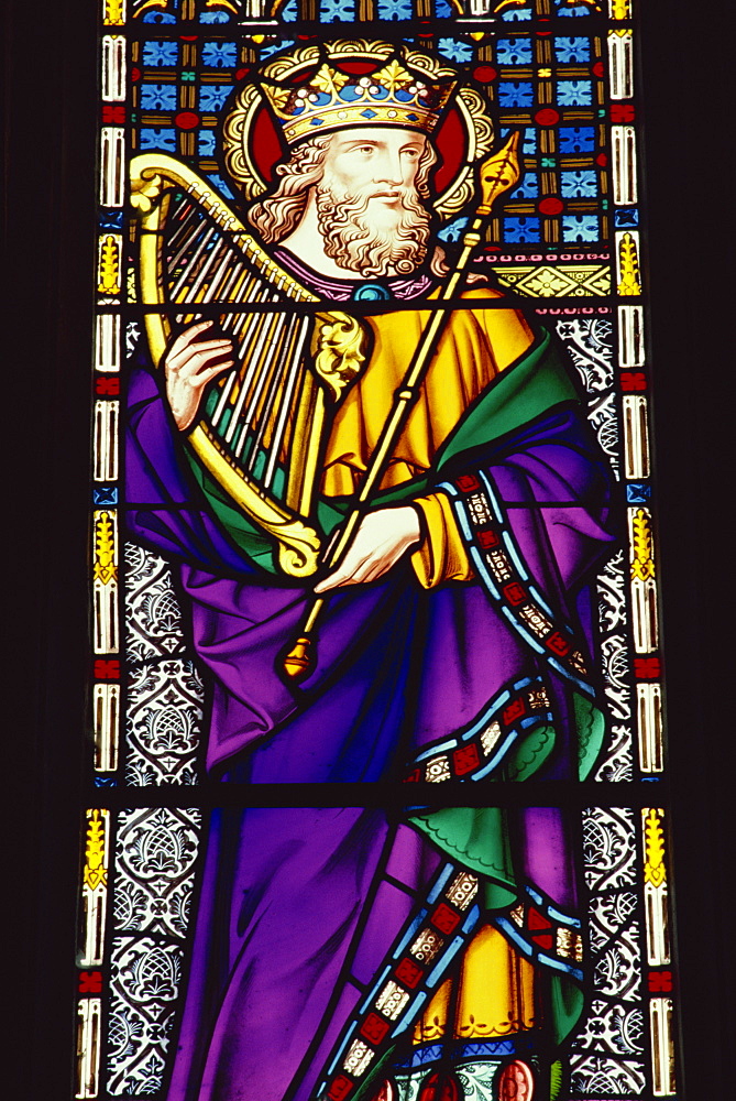 Stained glass window in Peterborough Cathedral, Cambridgeshire, England, United Kingdom, Europe