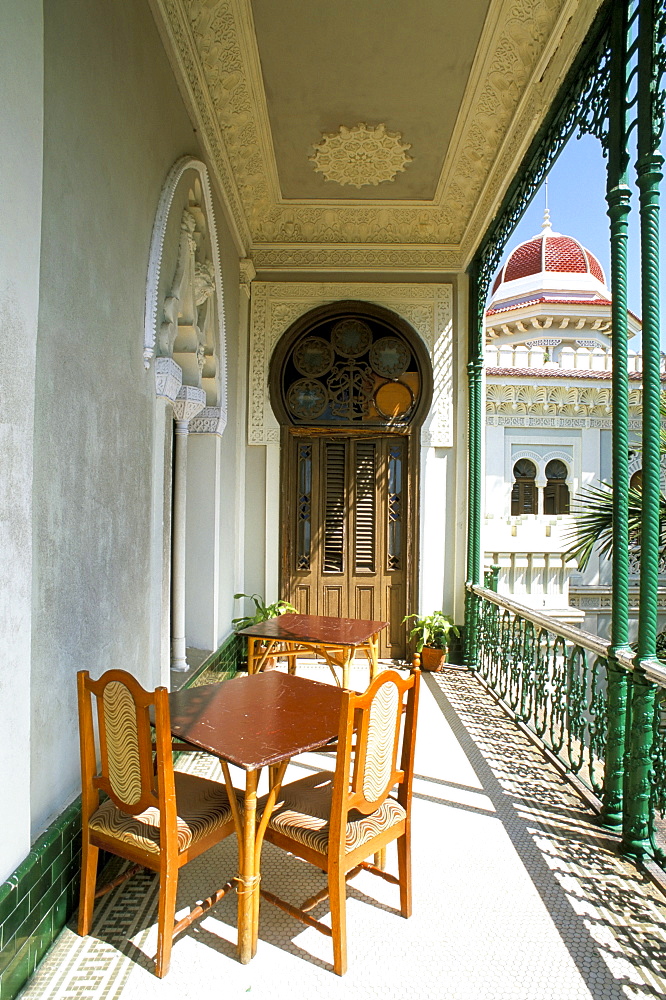 View along balcony at the Palacio de Valle, Cienfuegos, Cuba, West Indies, Central America