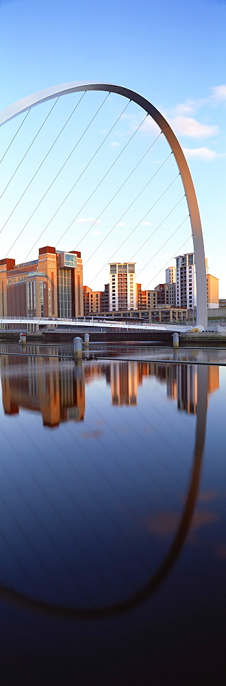 Millennium Bridge and Baltic Arts Centre reflecting in River Tyne, Quayside, Newcastle upon Tyne, Tyne and Wear, England, United Kingdom, Europe