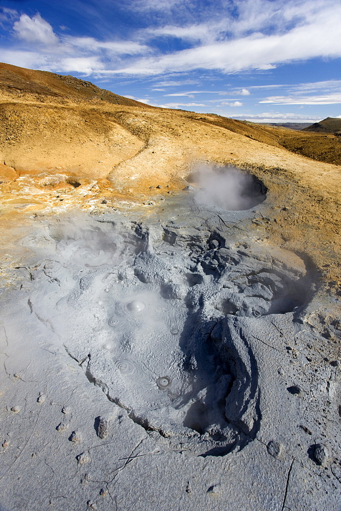 Boiling mudpools in geothermal area on Reykjanes Peninsula, near Keflavik, Iceland, Polar Regions