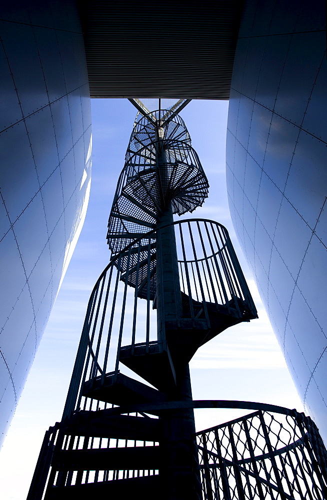 Spiral staircase outside Perlan, a modern building housing the Saga Museum, Reykjavik, Iceland, Polar Regions