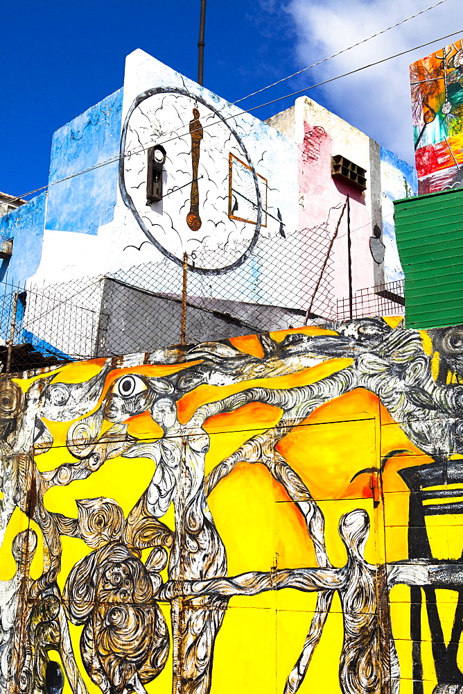 Afro-Caribbean art painted on walls and buildings in the neighbourhood of Callejon De Hamel, Havana, Cuba, West Indies, Central America 