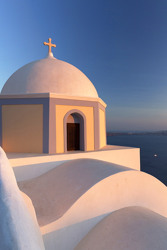 Colourful Catholic Church of St. Stylianos, Fira, Santorini, Cyclades Islands, Greek Islands, Greece, Europe