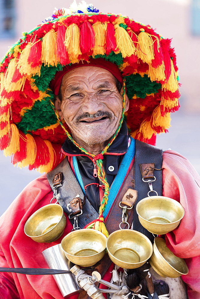 Water seller in Djemaa el Fna, Marrakech, Morocco, North Africa, Africa