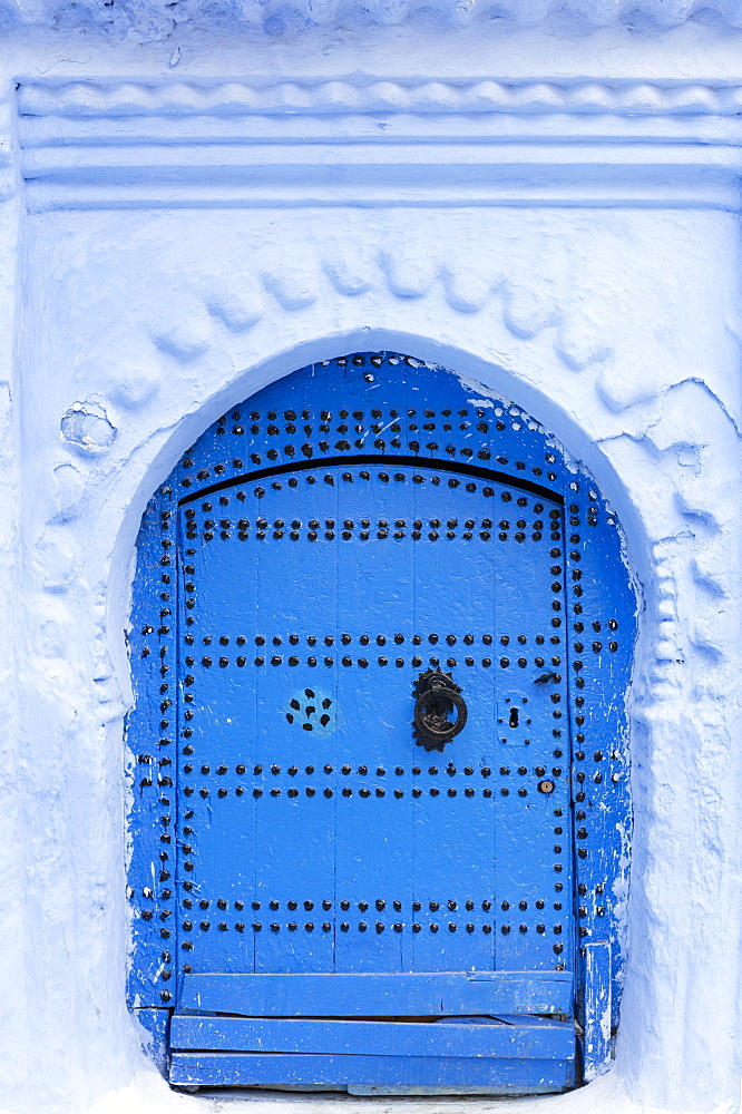 Blue door and wall in the old town of Chefchaouen (Chaouen) (The Blue City), Morocco, North Africa, Africa