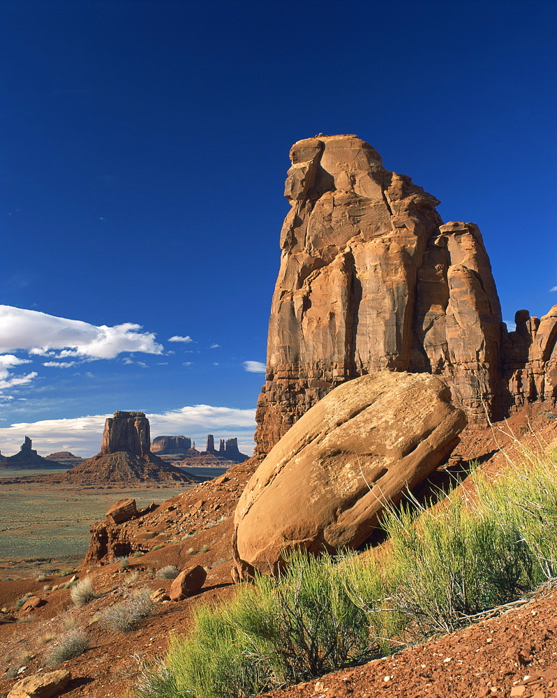 Rock formations caused by erosion in a desert landscape in Monument Valley, Arizona, United States of America, North America