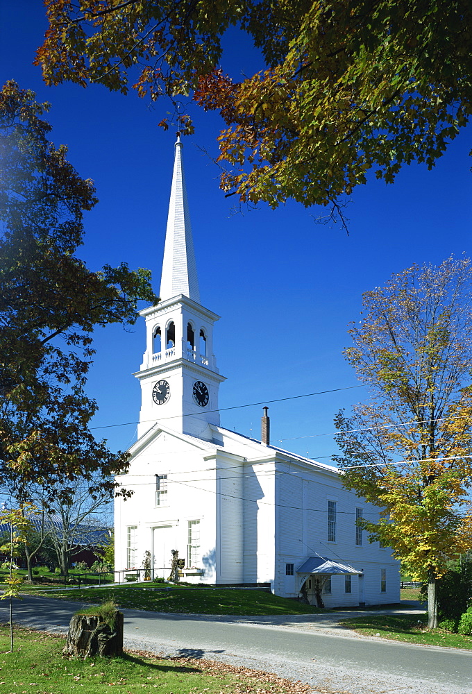 The white church at Peacham in Vermont, New England, United States of America, North America