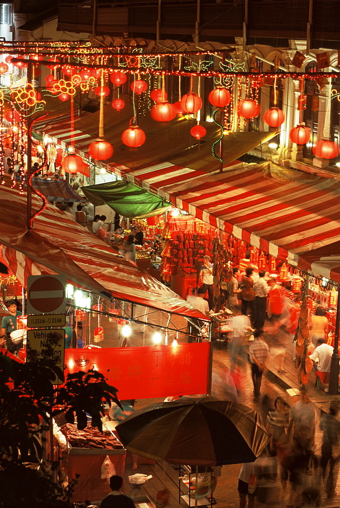 Lanterns and stalls, Chinatown, Singapore, Southeast Asia, Asia