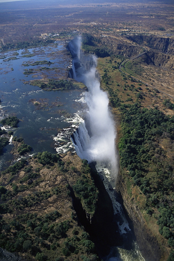 Aerial view of the Victoria Falls, UNESCO World Heritage Site, Zimbabwe, Africa