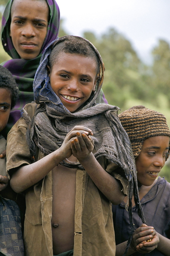 Local children near Chenek, Simien Mountains National Park, Ethiopia, Africa