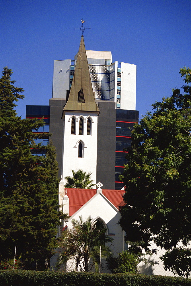 Church and modern buildings, Harare, Zimbabwe, Africa