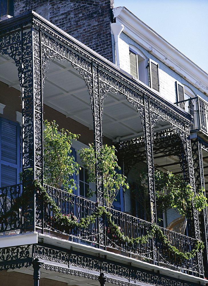 Wrought iron balcony, French Quarter, New Orleans, Louisiana, United States of America (USA), North America