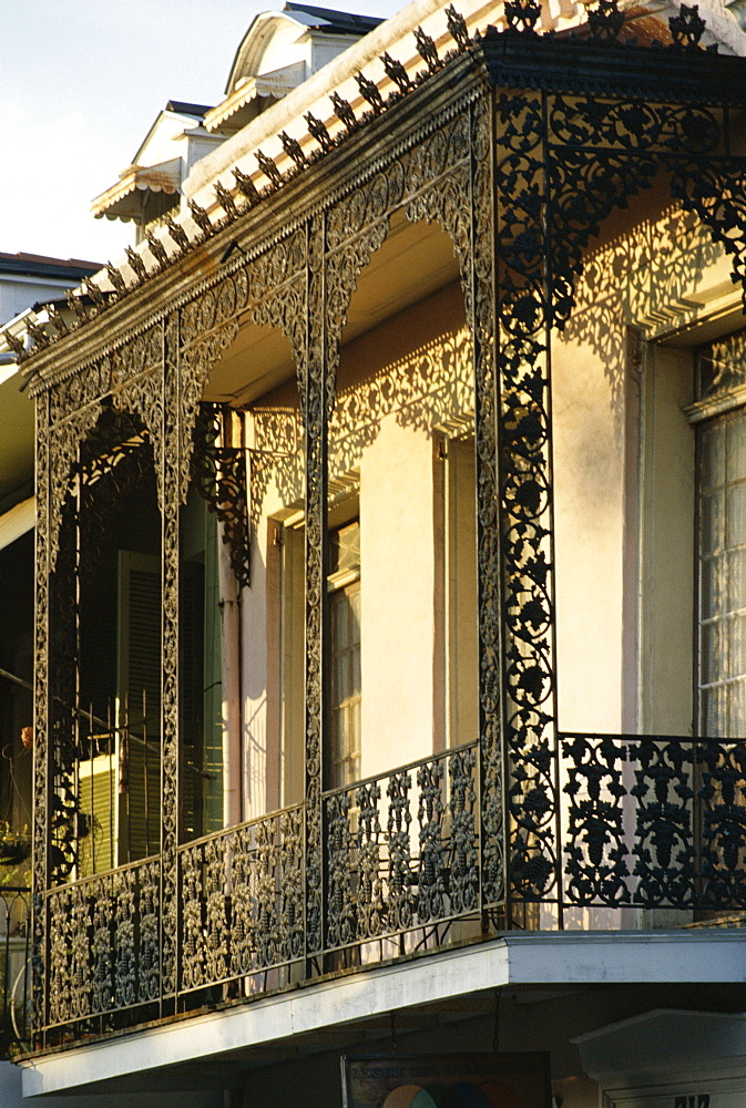 Wrought ironwork on balcony, French Quarter, New Orleans, Louisiana, United States of America (U.S.A.), North America