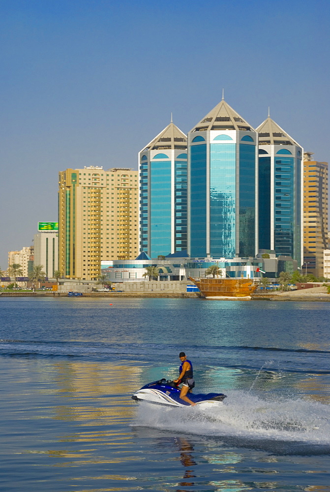 Sharjah Creek skyline, Sharjah, United Arab Emirates (U.A.E.), Middle East