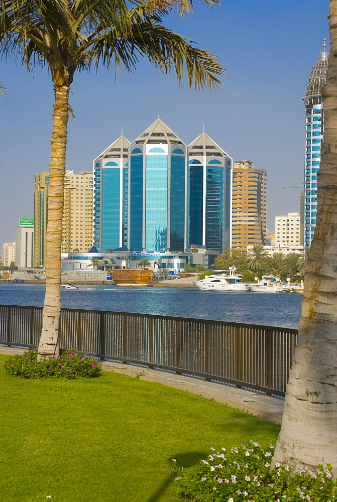 Sharjah Creek skyline, Sharjah, United Arab Emirates (U.A.E.), Middle East