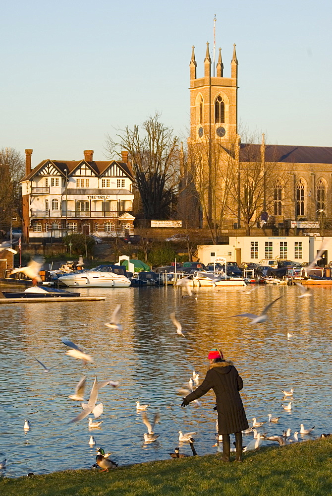 Hampton church and River Thames, Surrey, England, United Kingdom, Europe