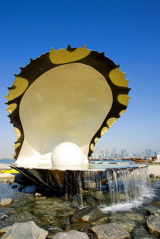 Waterfront oyster pearl sculpture, Doha Bay, Doha, Qatar, Middle East