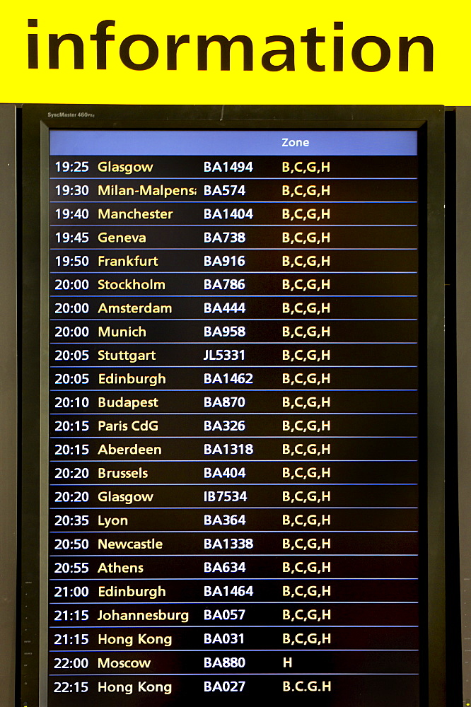 Flight information, Heathrow Airport Terminal 5 in 2008, London, England, United Kingdom, Europe