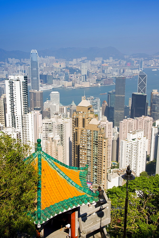 Cityscape view of harbour in 2007 with pagoda, Hong Kong, China, Asia