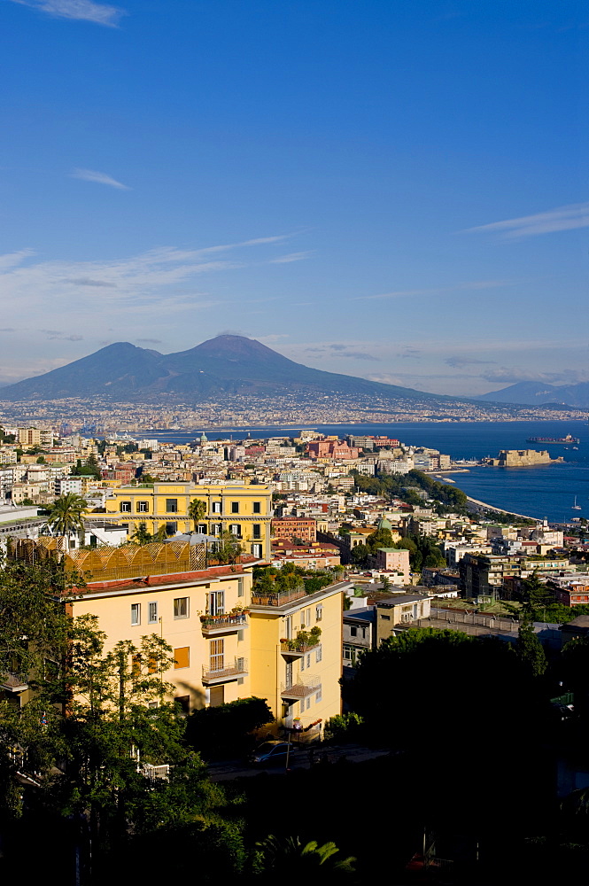 Cityscape and Mount Vesuvius, Naples, Campania, Italy, Europe