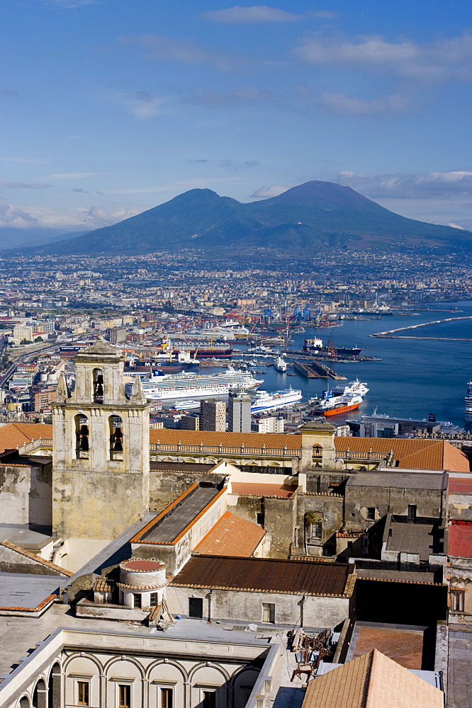 Cityscape with Certosa di San Martino and Mount Vesuvius , Naples, Campania, Italy, Europe