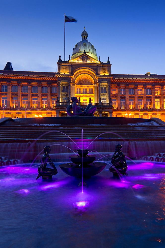 Council House and Victoria Square at dusk, Birmingham, Midlands, England, United Kingdom, Europe