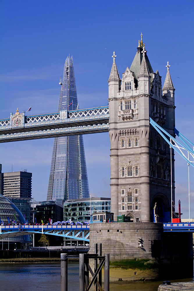 Shard with Tower Bridge, London, England, United Kingdom, Europe