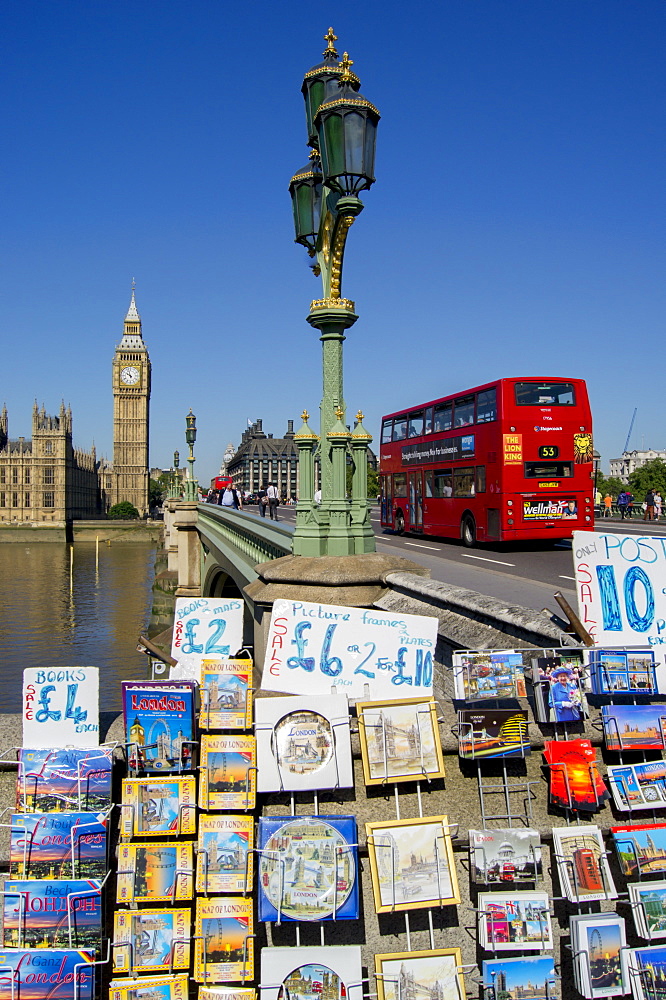 Tourist stall near Westminster Bridge, Houses of Parliament, London, England, United Kingdom, Europe