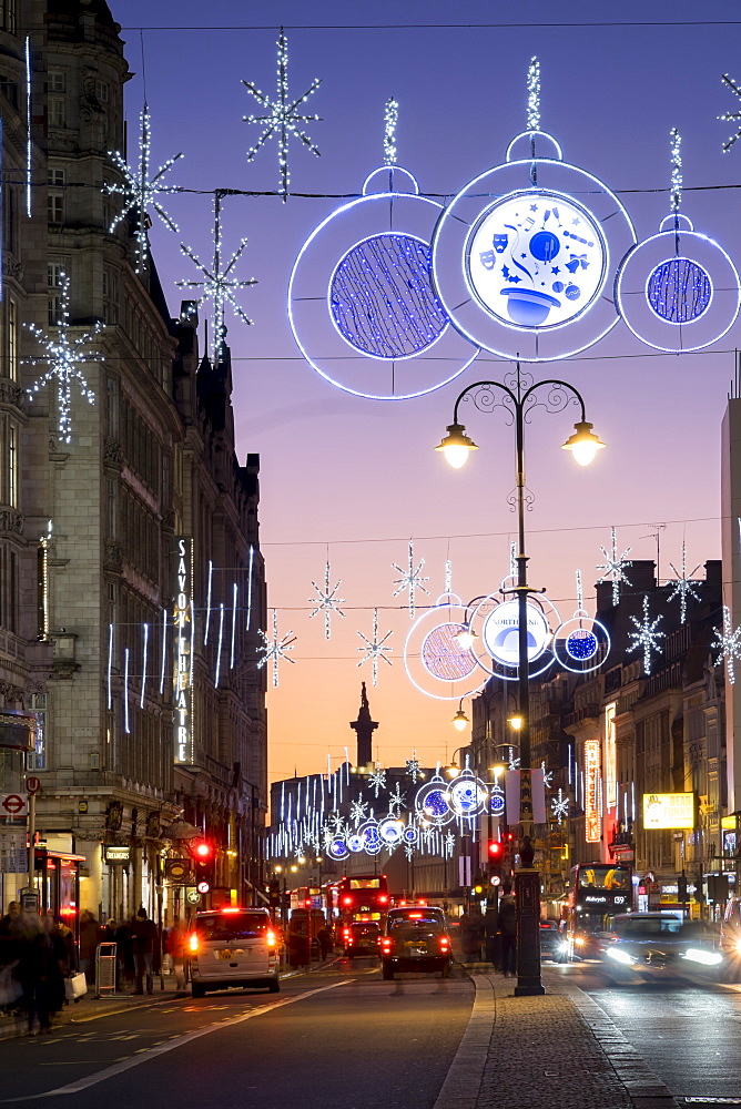 Christmas lights on The Strand, London, England, United Kingdom, Europe