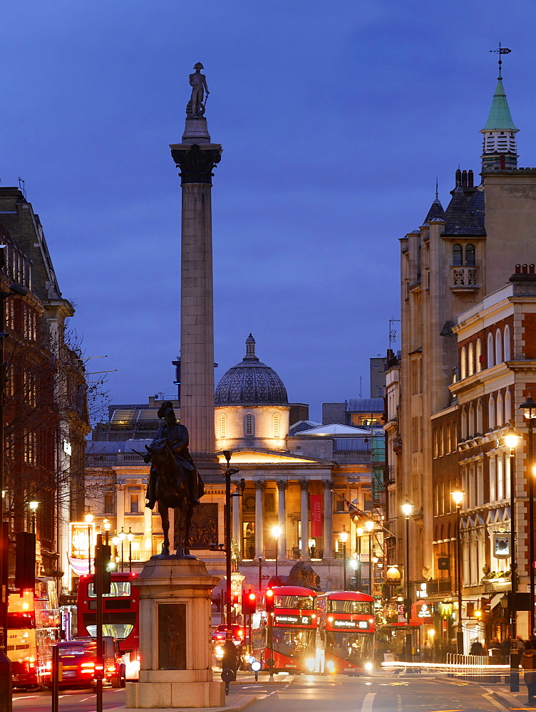 Nelsons Column and Trafalgar Square from Whitehall, London, England, United Kingdom, Eurpe