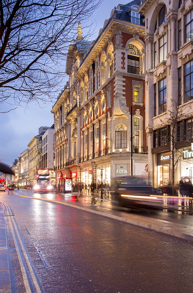 Rainy dusk on Oxford Street, London, England, United Kingdom, Europe