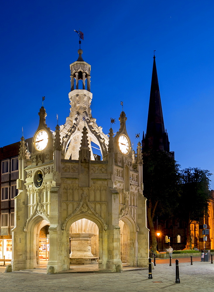 Chichester Market Cross and Cathedral dusk, Chichester, West Sussex, England, United Kingdom, Europe